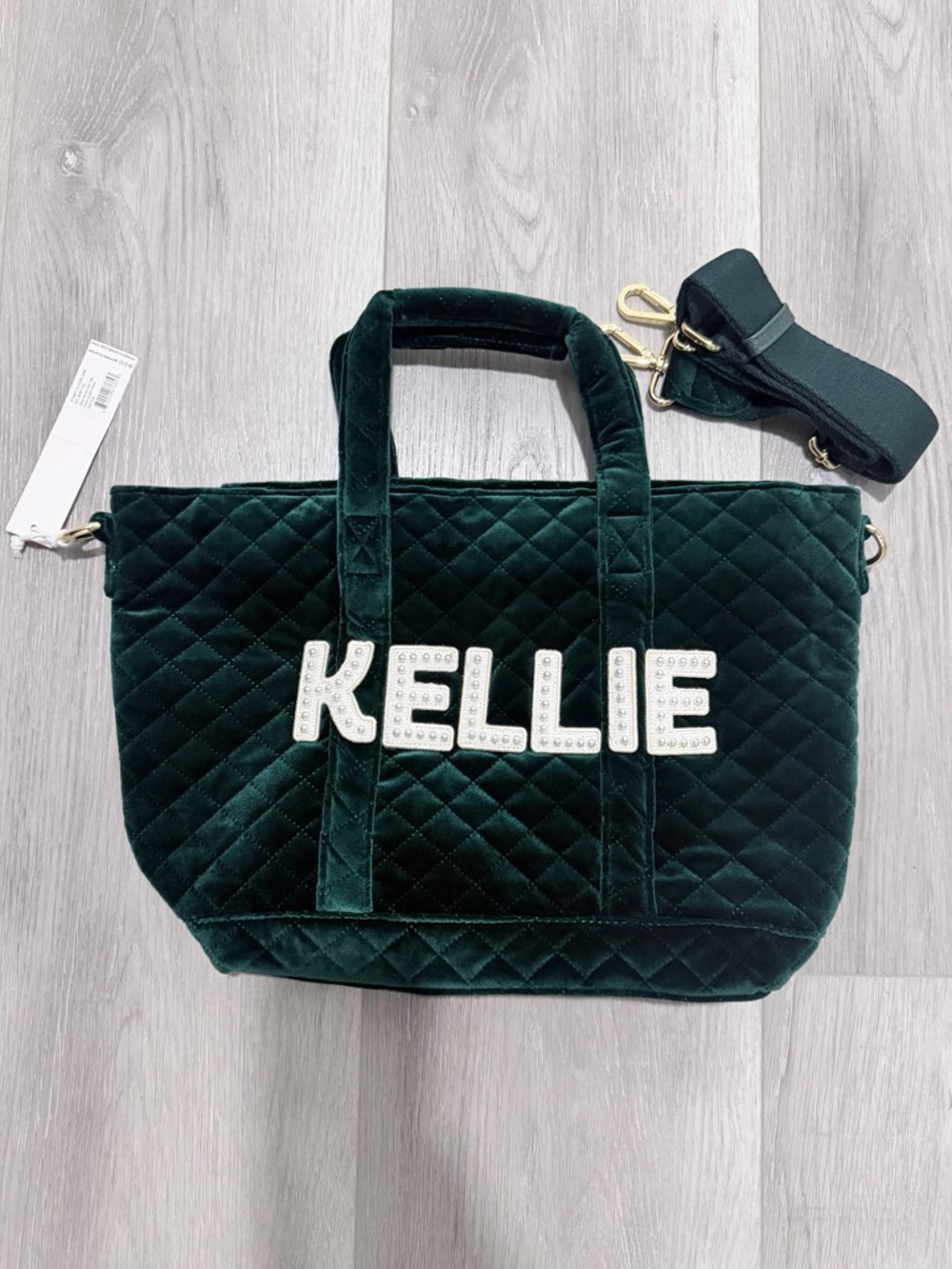 Stoney Clover Lane Emerald Green Tote Quilted Velvet